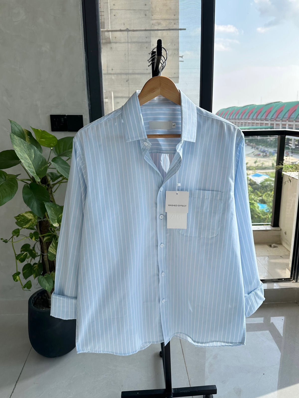 Gentle Stripe Shirt-Cloud Blue