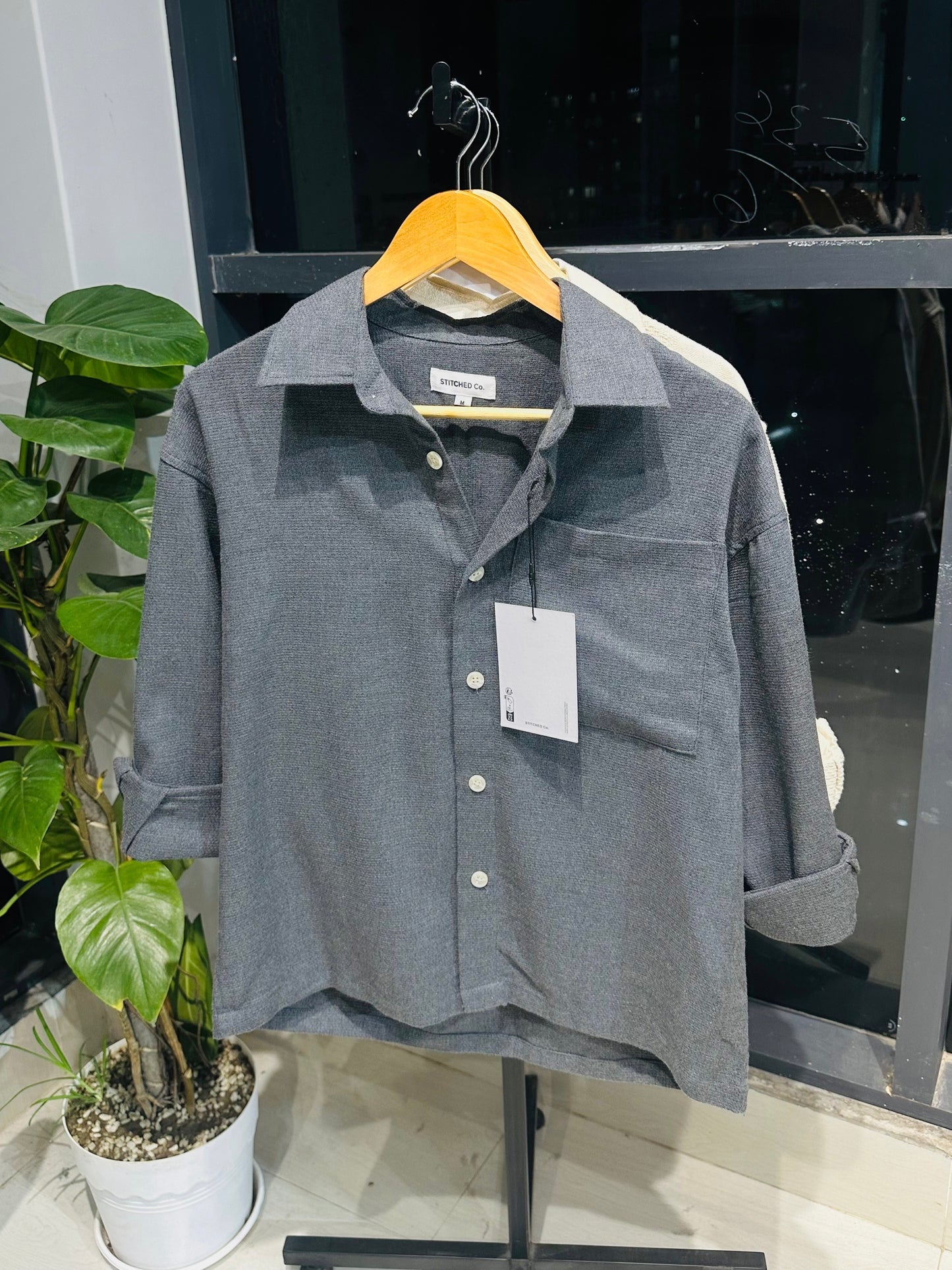Crafted Boxy Fit Over-Shirt - Grey