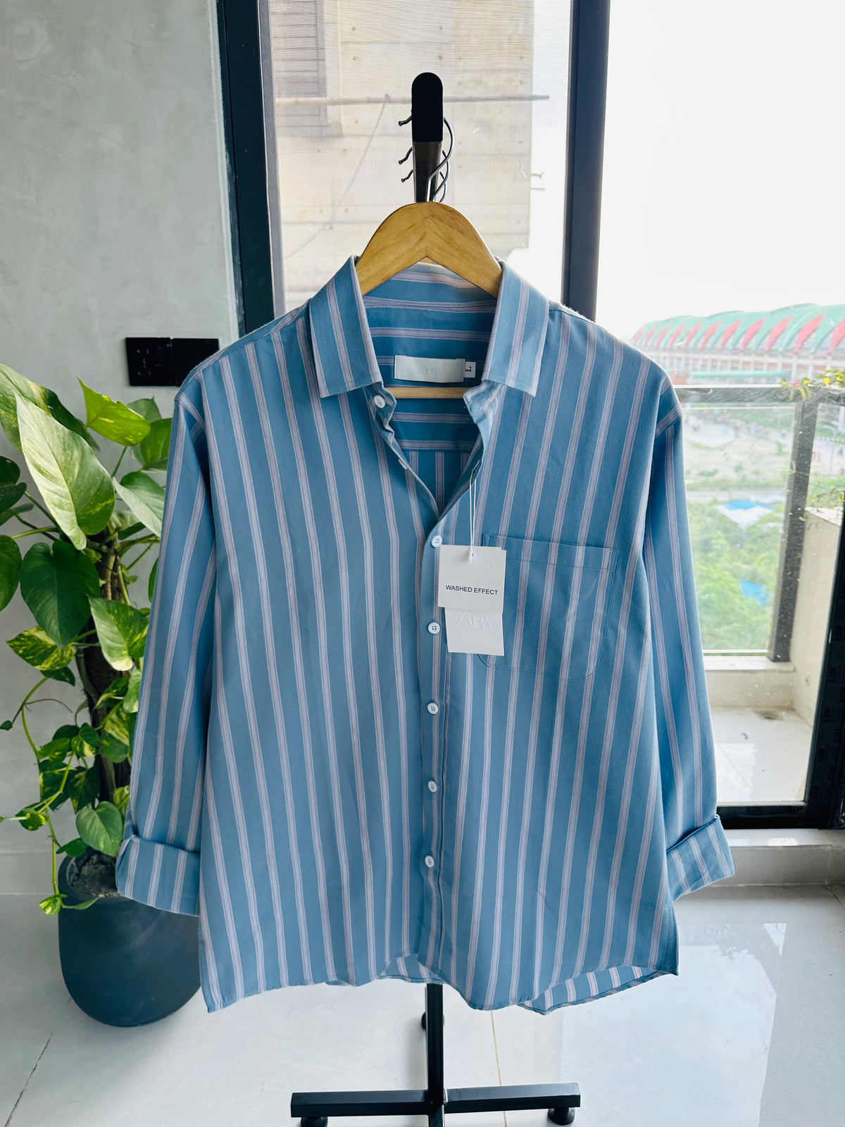 Gentle Stripe Shirt-Dusty Blue