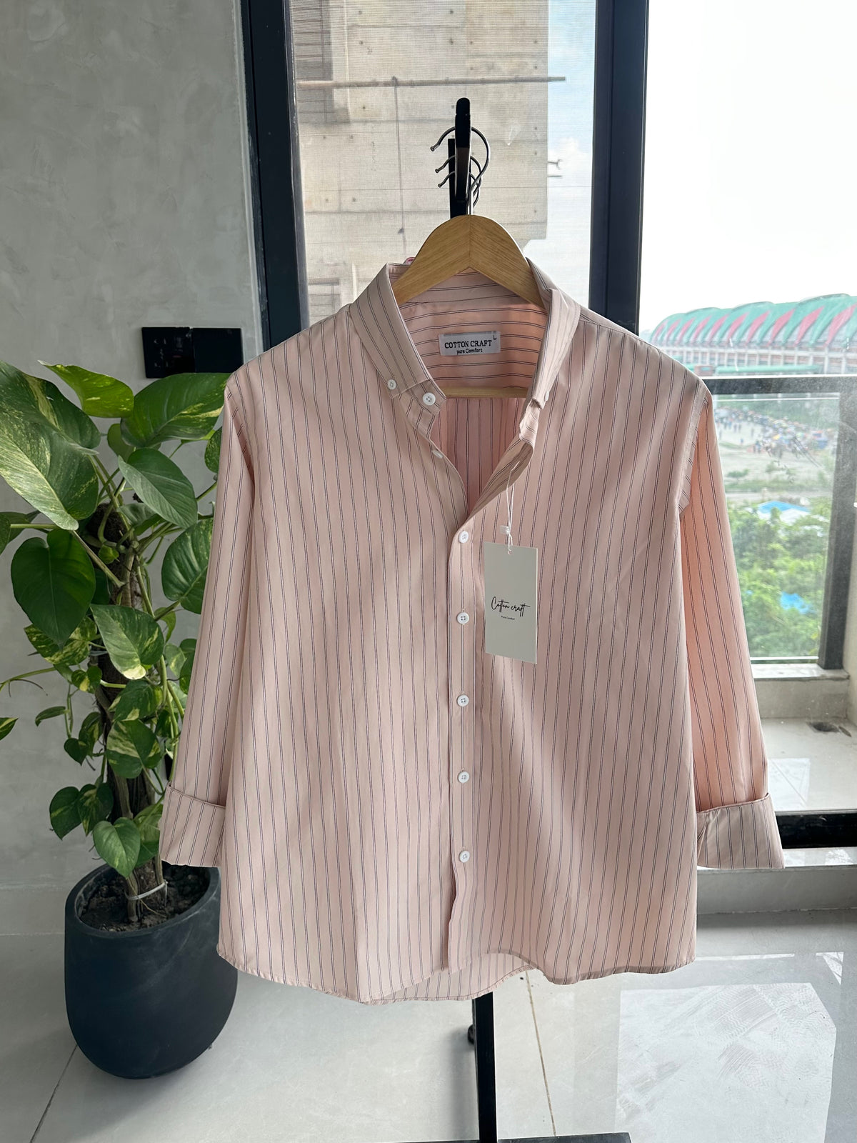 Gentle Stripe Shirt-Dusty Blush Pink