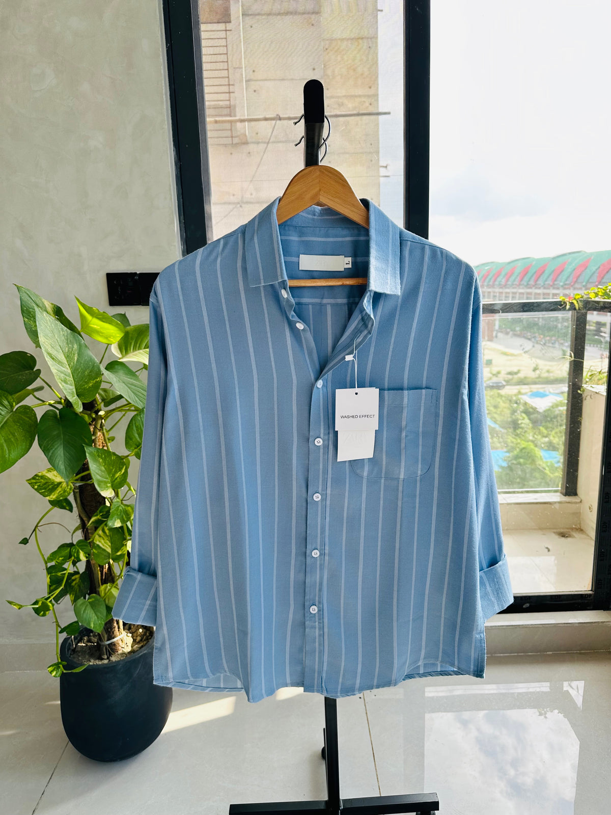 Gentle Stripe Shirt-Washed Sky Blue