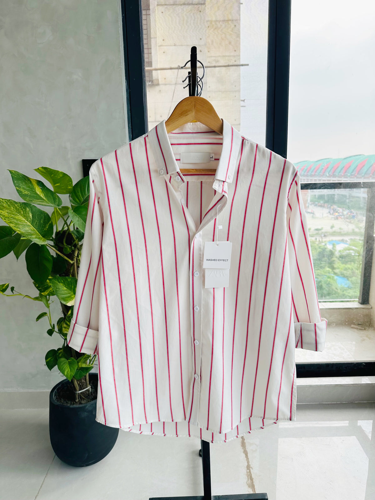 Gentle Stripe Shirt- Red Pinstripes