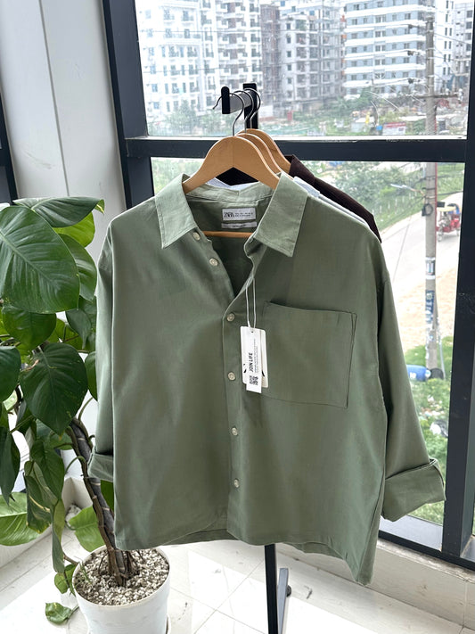 Relaxed Boxy Fit Over-Shirt -Olive