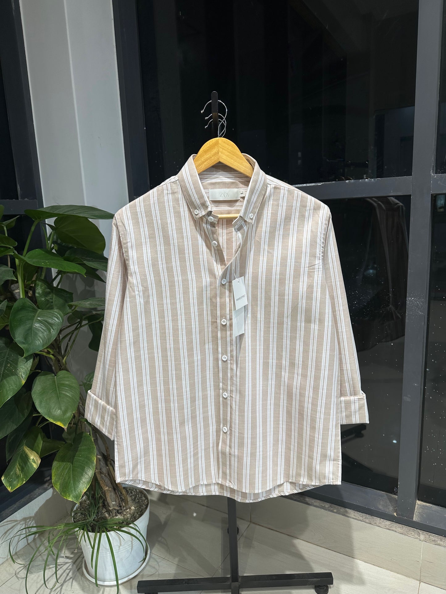 Gentle Stripe Shirt- Camel Beige