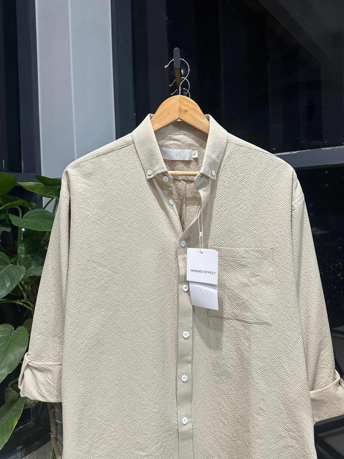 Drop shoulder Shirt-Beige