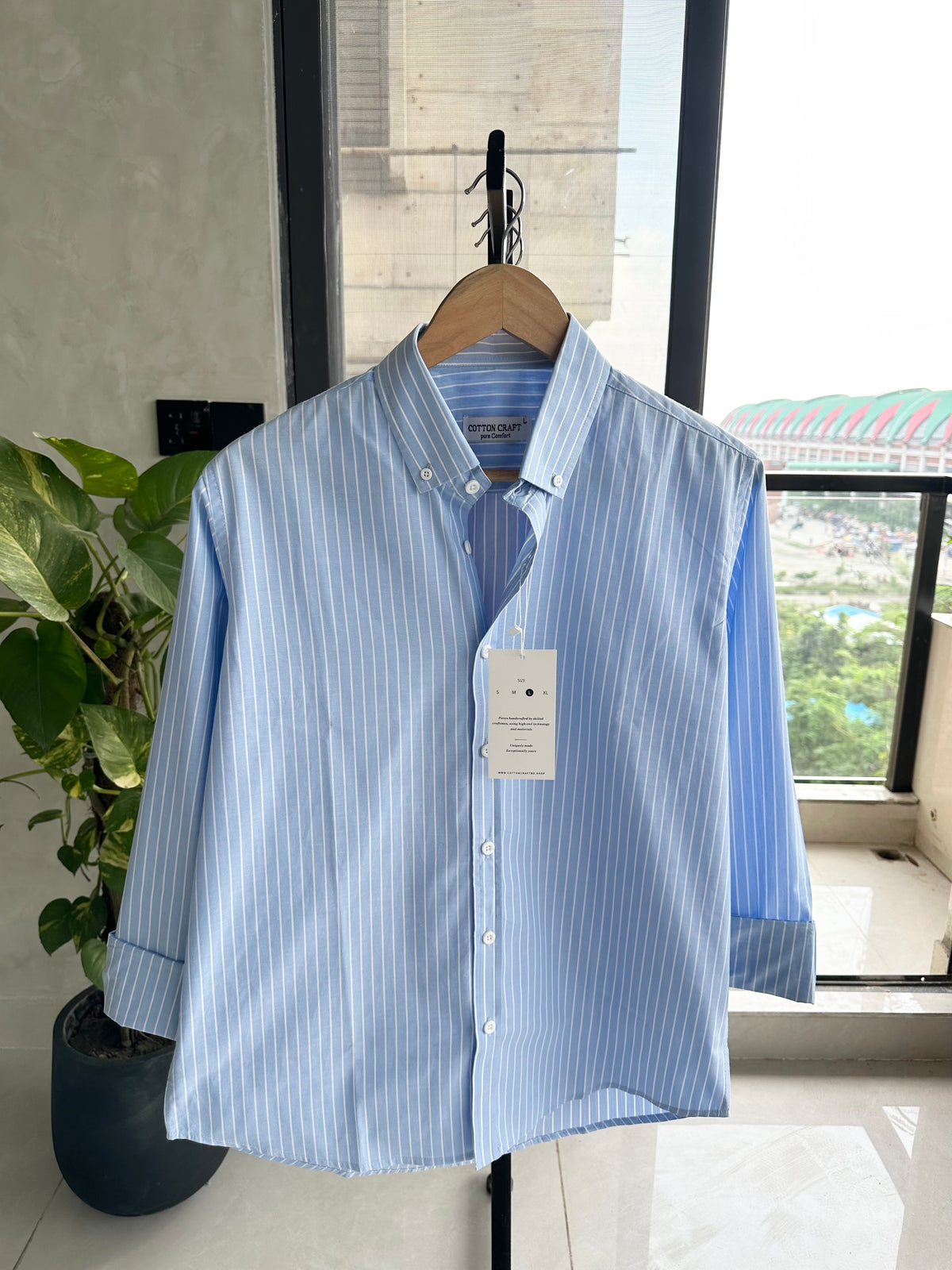 Gentle Stripe Shirt-Cloud Blue