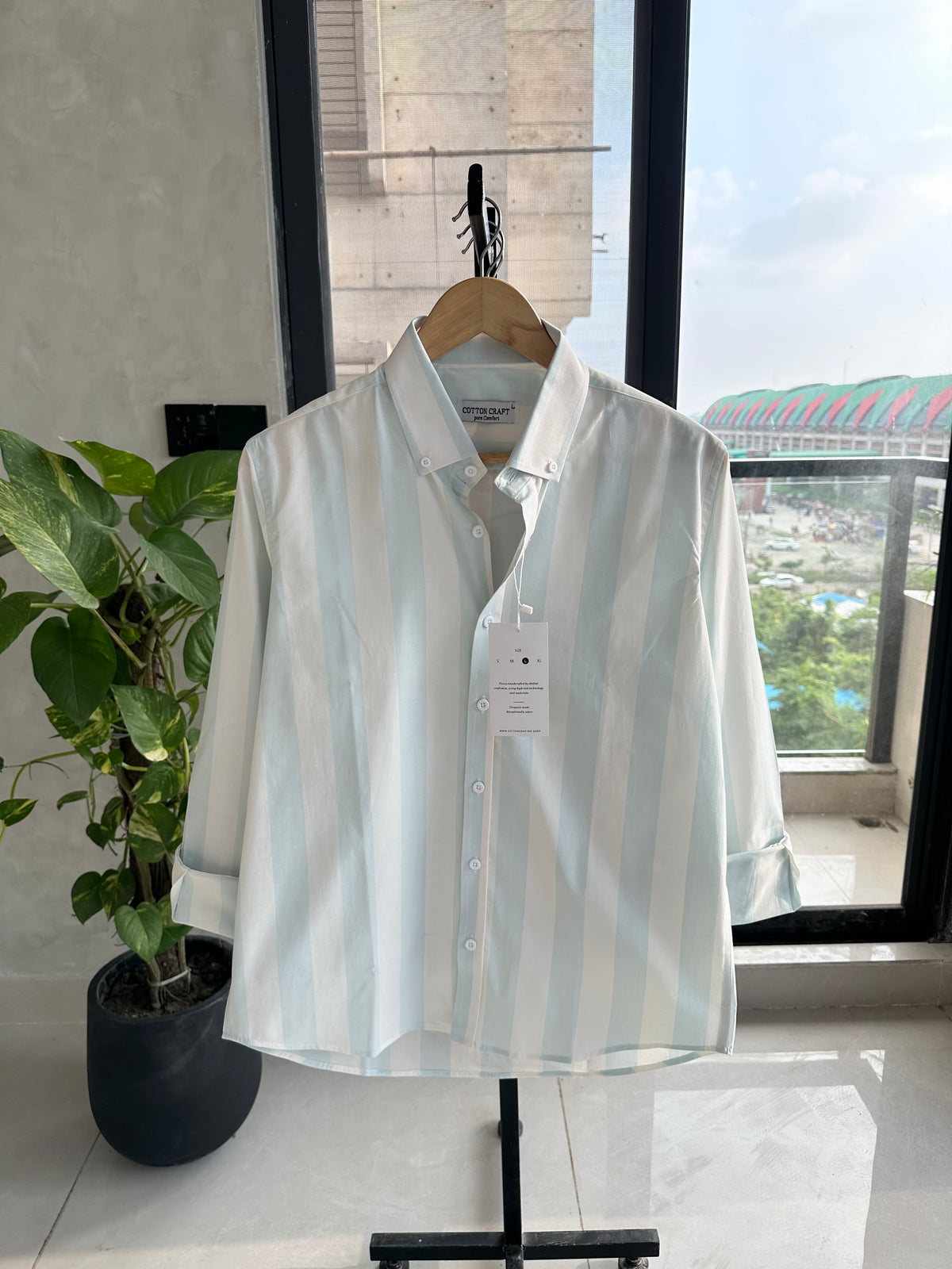 Gentle Stripe Shirt-Ice Blue White Stripe