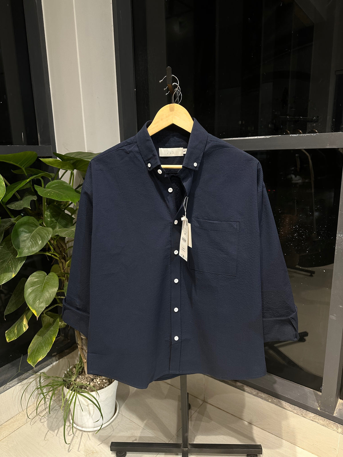 Drop shoulder Shirt-Navy Blue