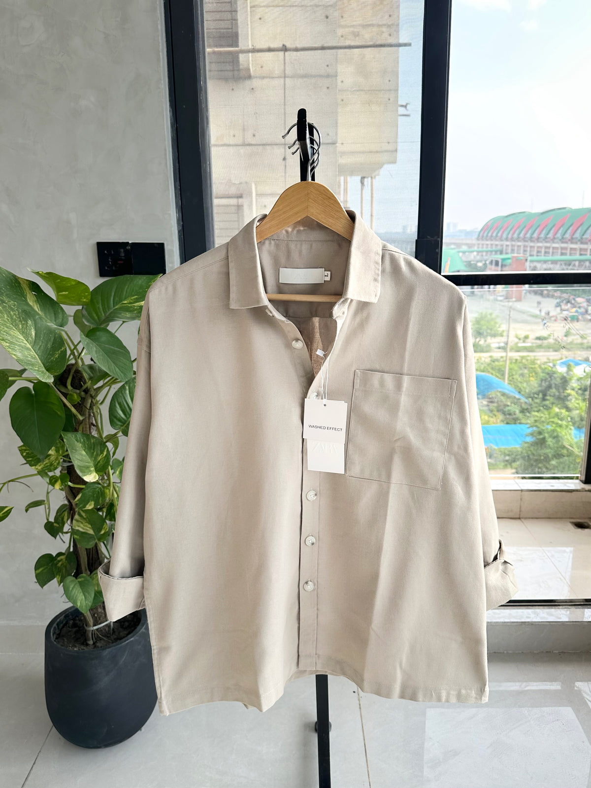 Relaxed Boxy Fit Over-Shirt - Oat Beige