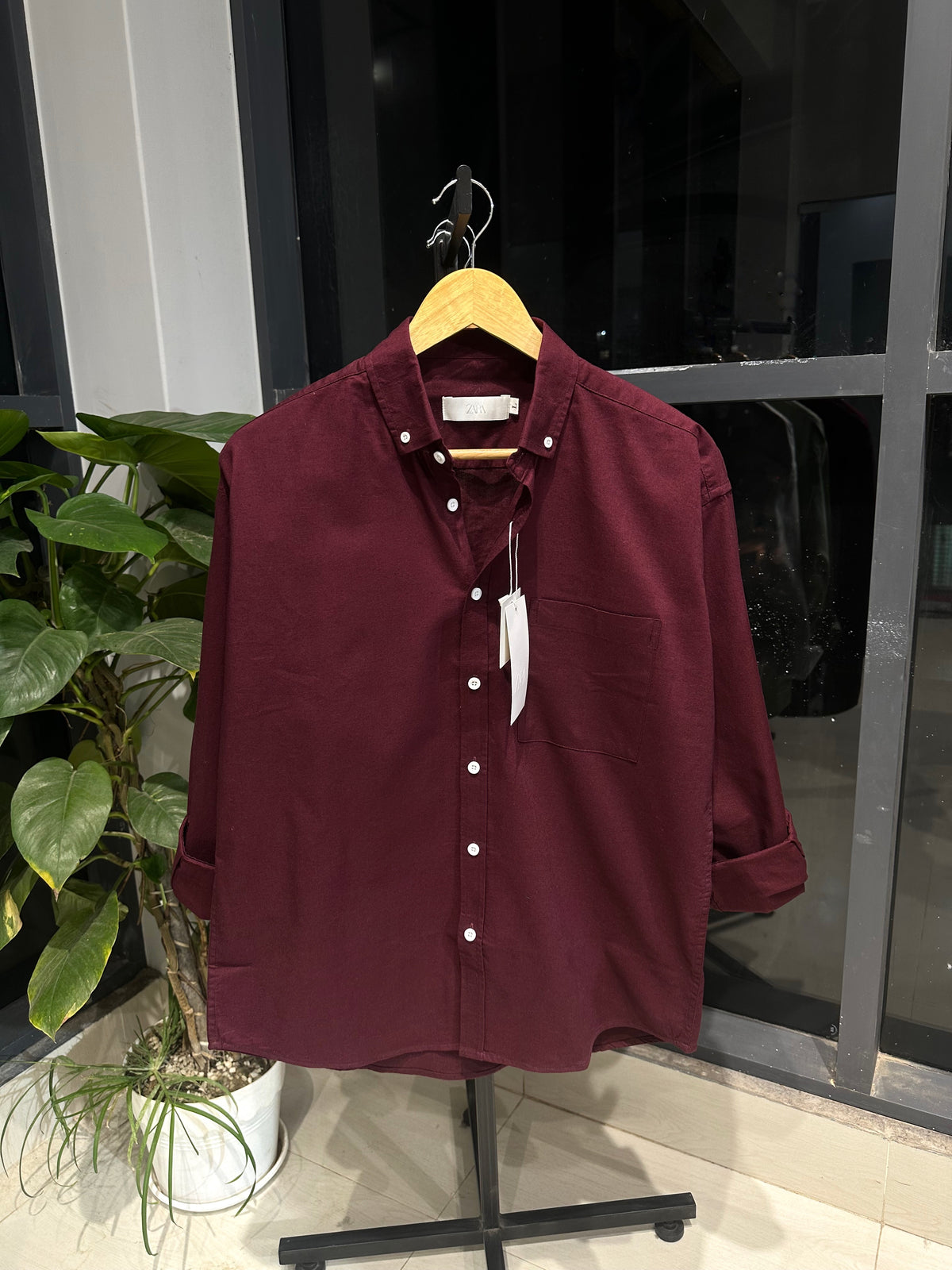 Drop shoulder Shirt-Maroon