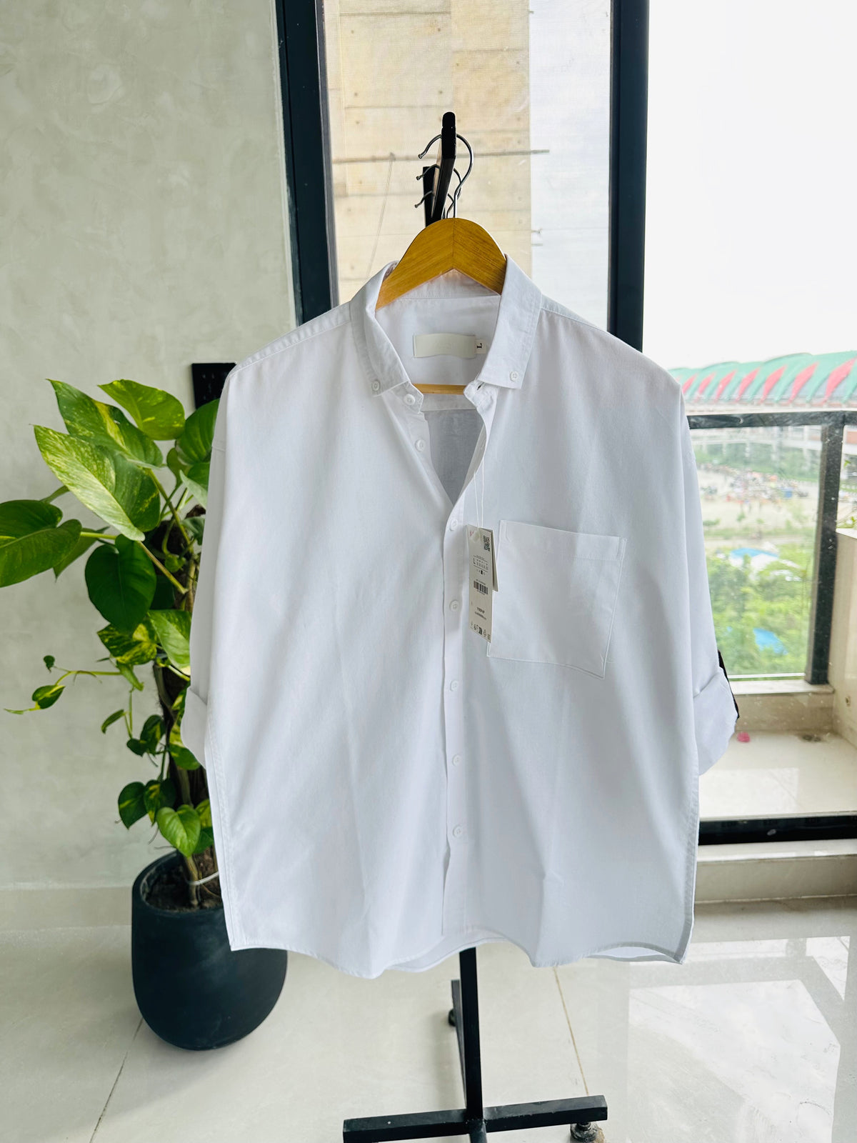 Drop shoulder Shirt-white