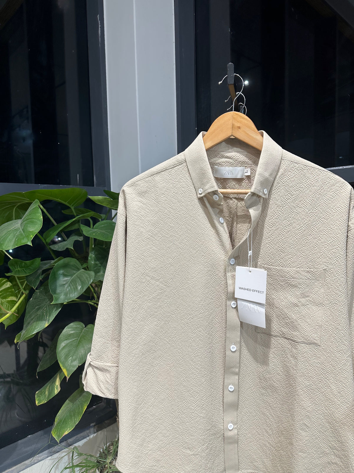 Drop shoulder Shirt-Beige