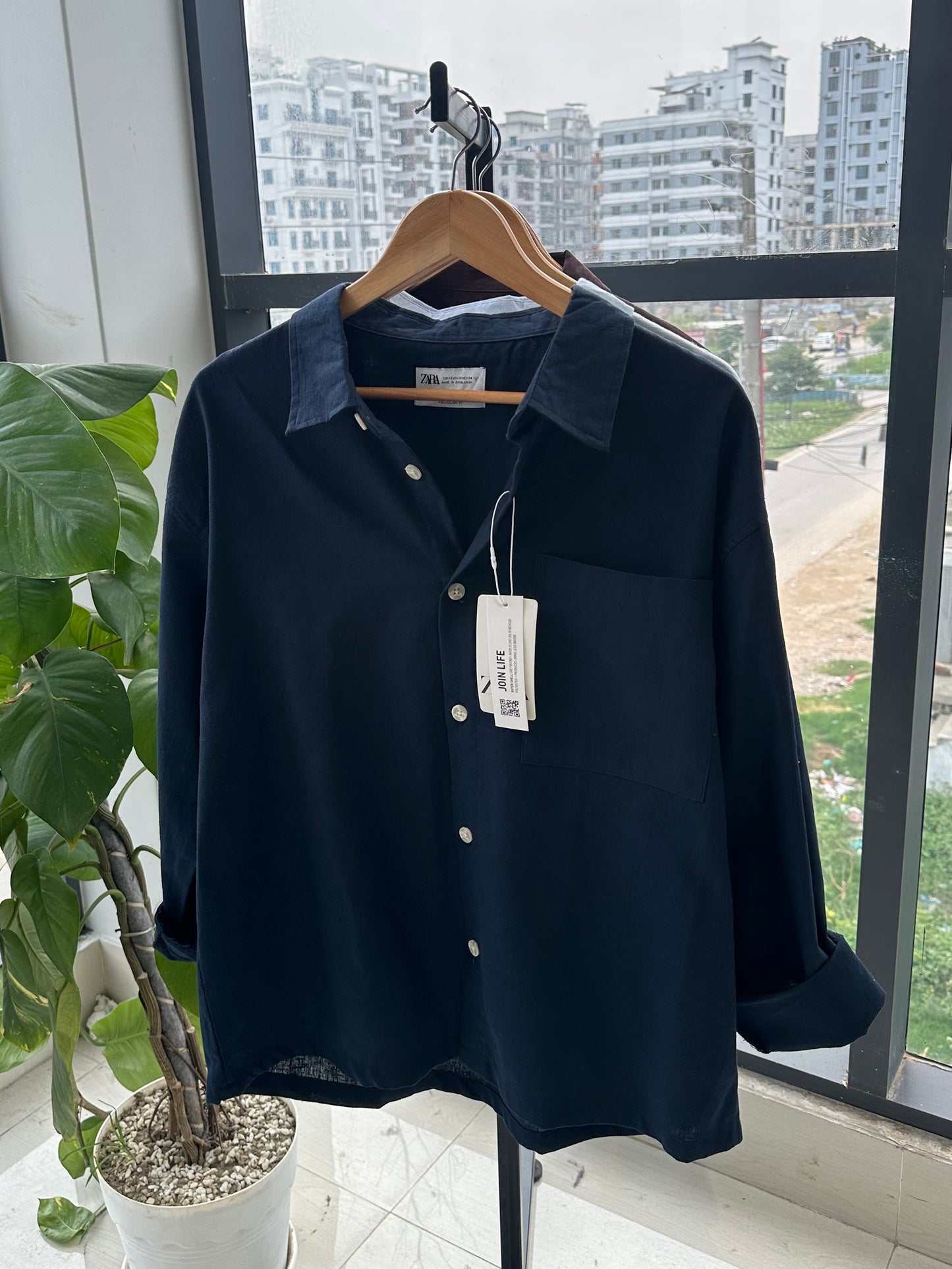 Relaxed Boxy Fit Over-Shirt -Navy Blue