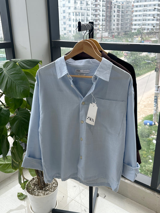 Relaxed Boxy Fit Over-Shirt -Sky Blue