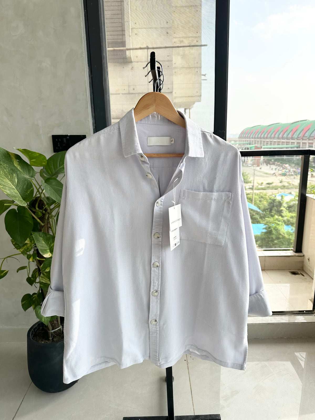 Relaxed Boxy Fit Over-Shirt - Mist Blue