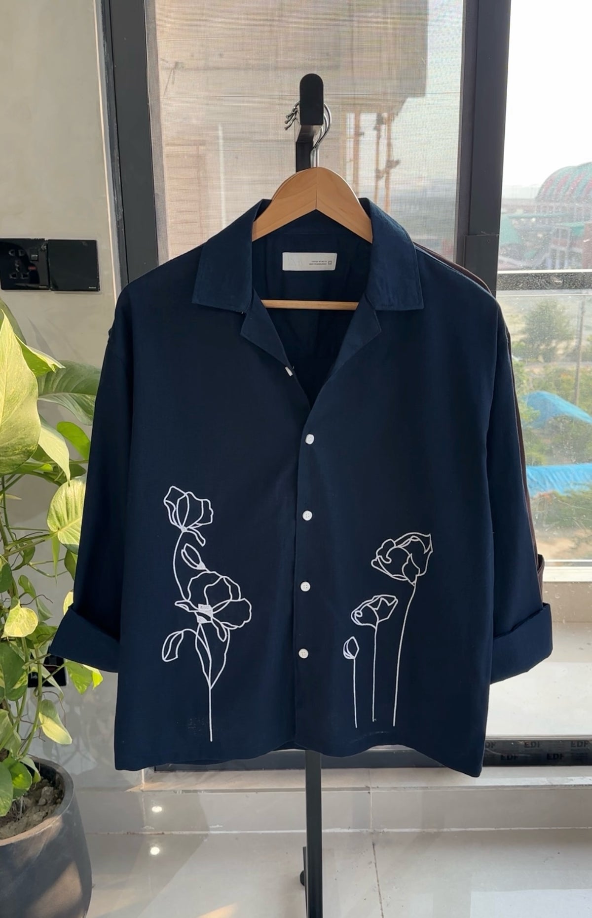 Linen Artistry Shirt-Navy Blue