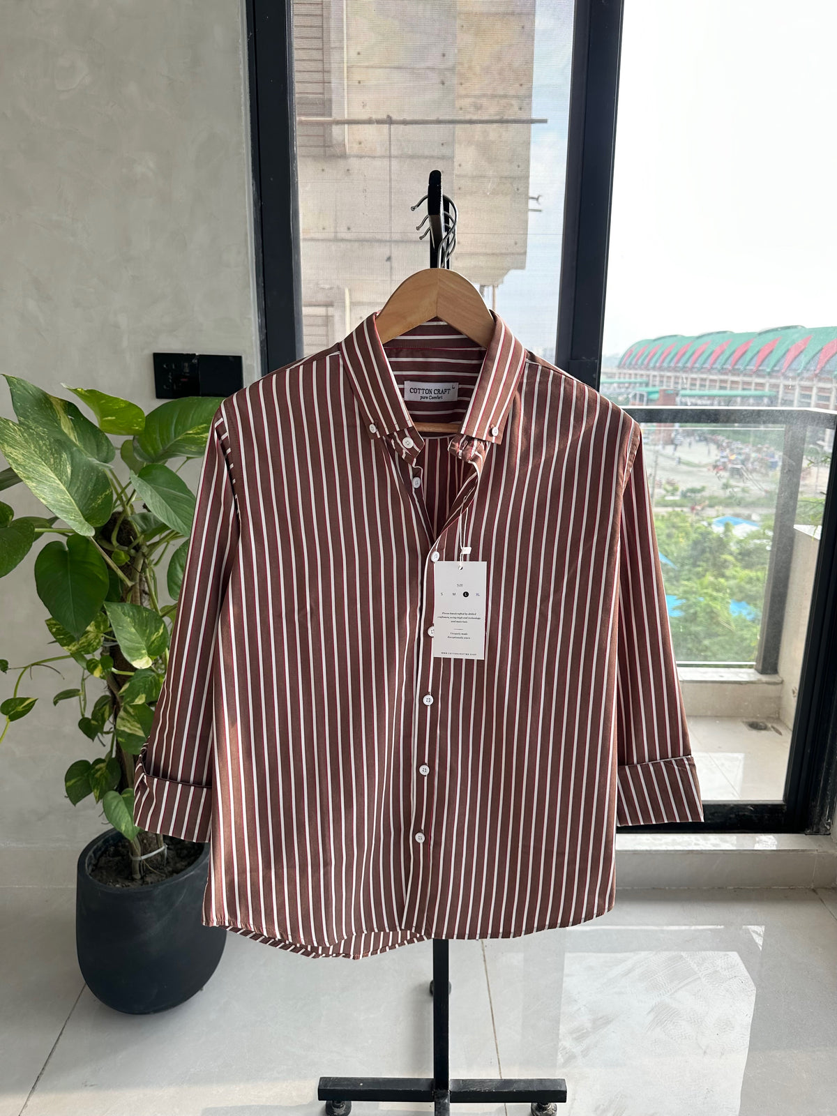 Gentle Stripe Shirt-Chocolate Brown