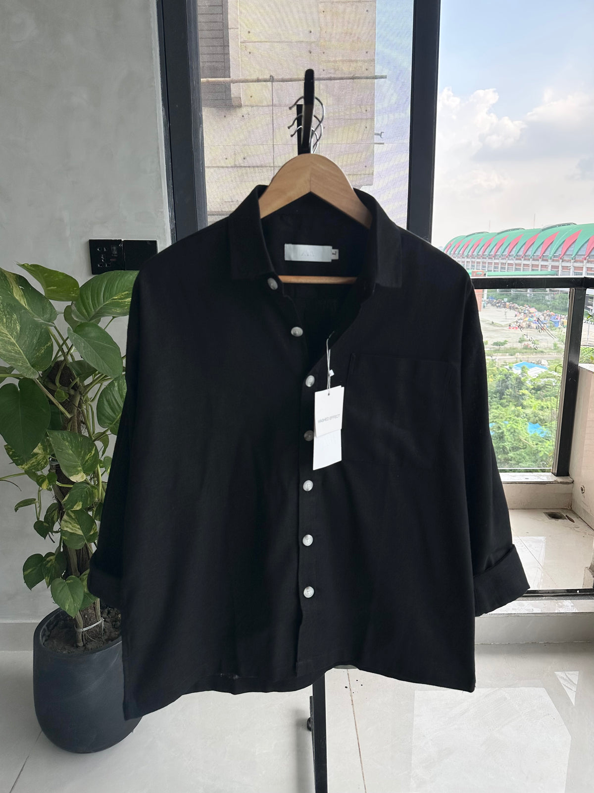 Relaxed Boxy Fit Over-Shirt -Black