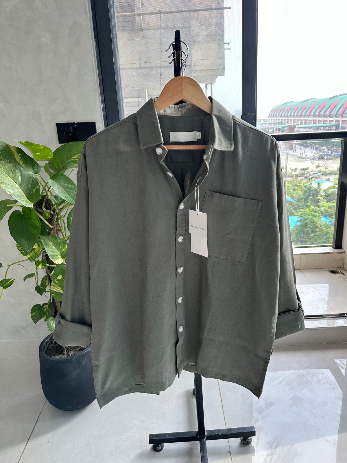 Relaxed Boxy Fit Over-Shirt - Washed Charcoal