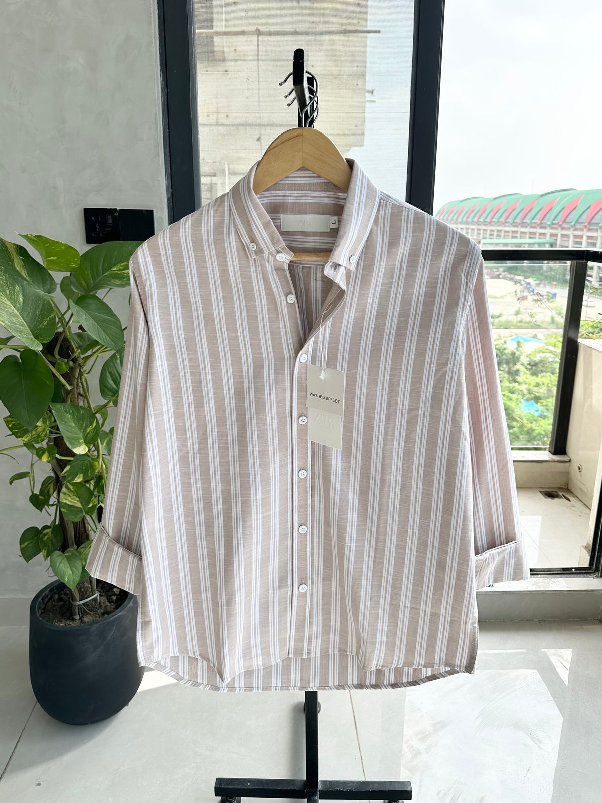 Gentle Stripe Shirt- Camel Beige