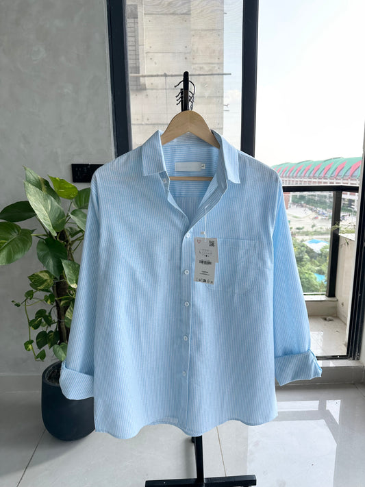 Gentle Stripe Shirt-Powder Blue Pinstripe