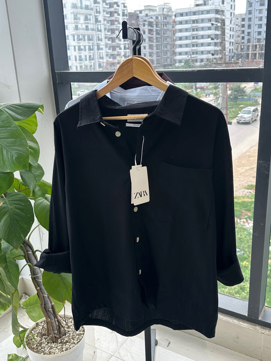 Relaxed Boxy Fit Over-Shirt -Black