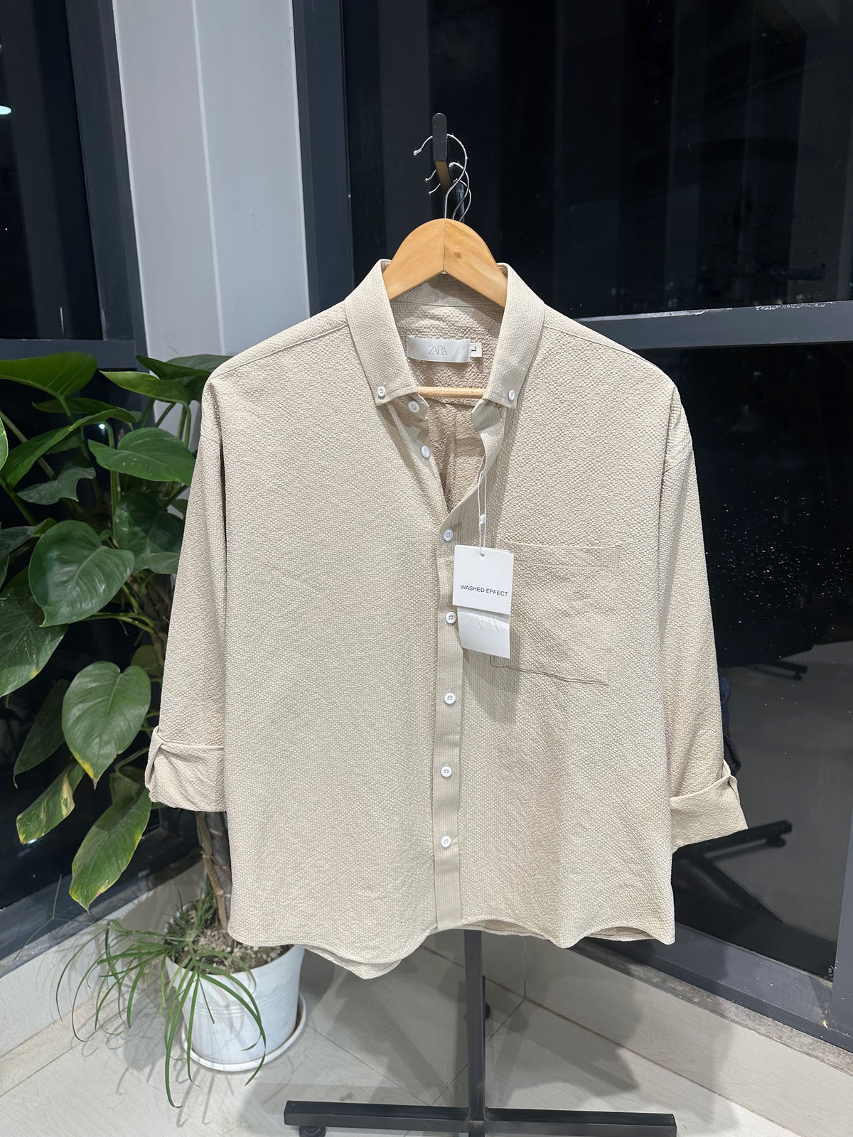 Drop shoulder Shirt-Beige