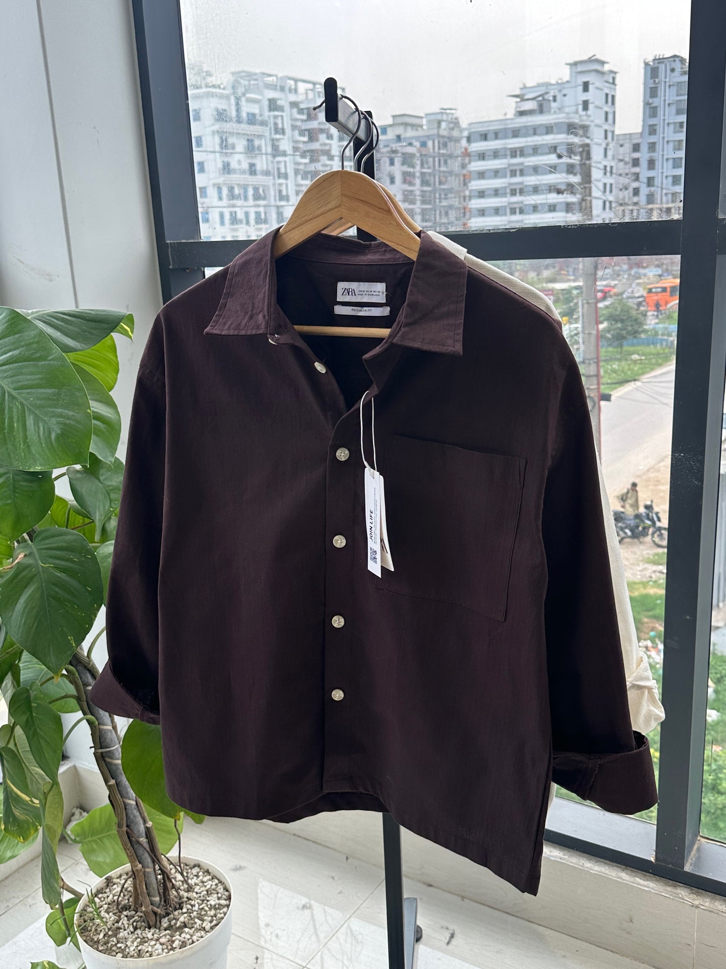 Relaxed Boxy Fit Over-Shirt - Chocolate.